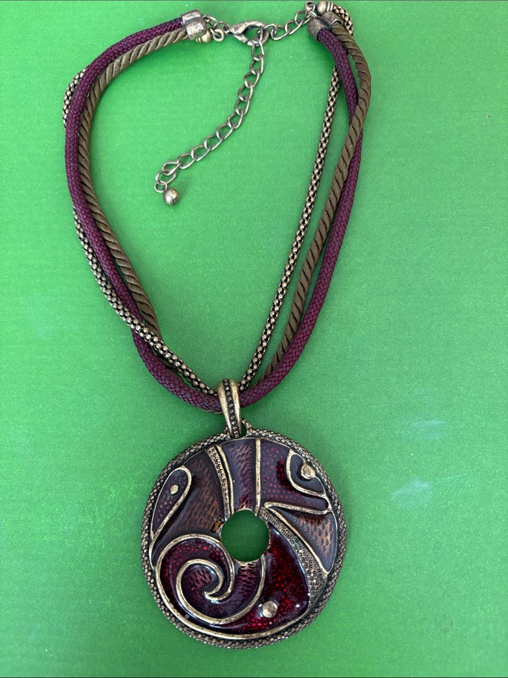 Chico's Purple and Bronze Multi-Strand Pendant Necklace